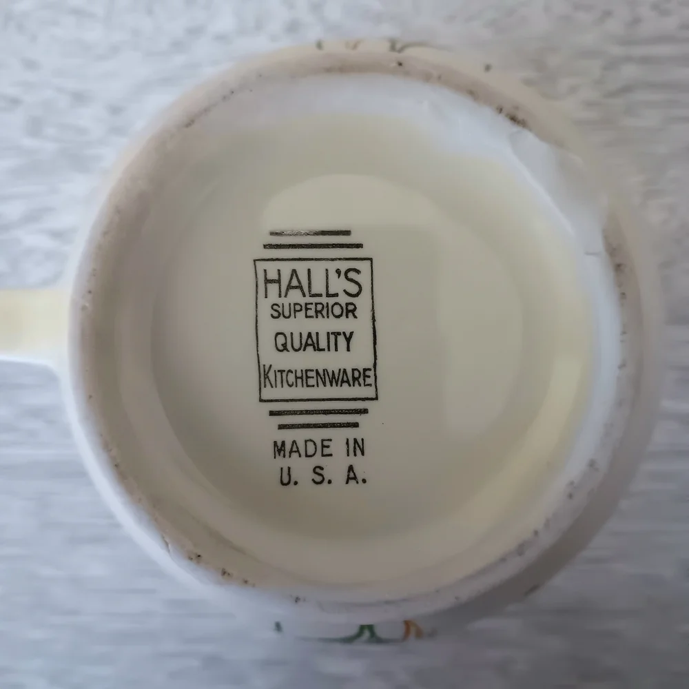 Hall's Kitchenware Vintage 1930s Pale Yellow Wild Poppy & Wheat Ceramic Pitcher